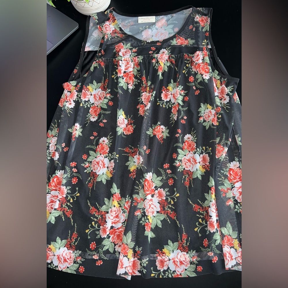 Bobby Brooks Plus Size Black Floral Flow Tank w/ Sheer Straps Size 1XL (16) NWOT